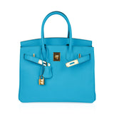 Bleu Chevre Leather With Gold Hardware Bag