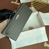 Sleek Grey Silver Hardware Luxurious Epsom Leather Handbag Perfect Evening & Day Bag