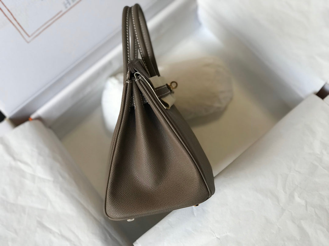 Elephant Grey Calfskin, Gold Hardware, Soft & Durable Luxury Tote