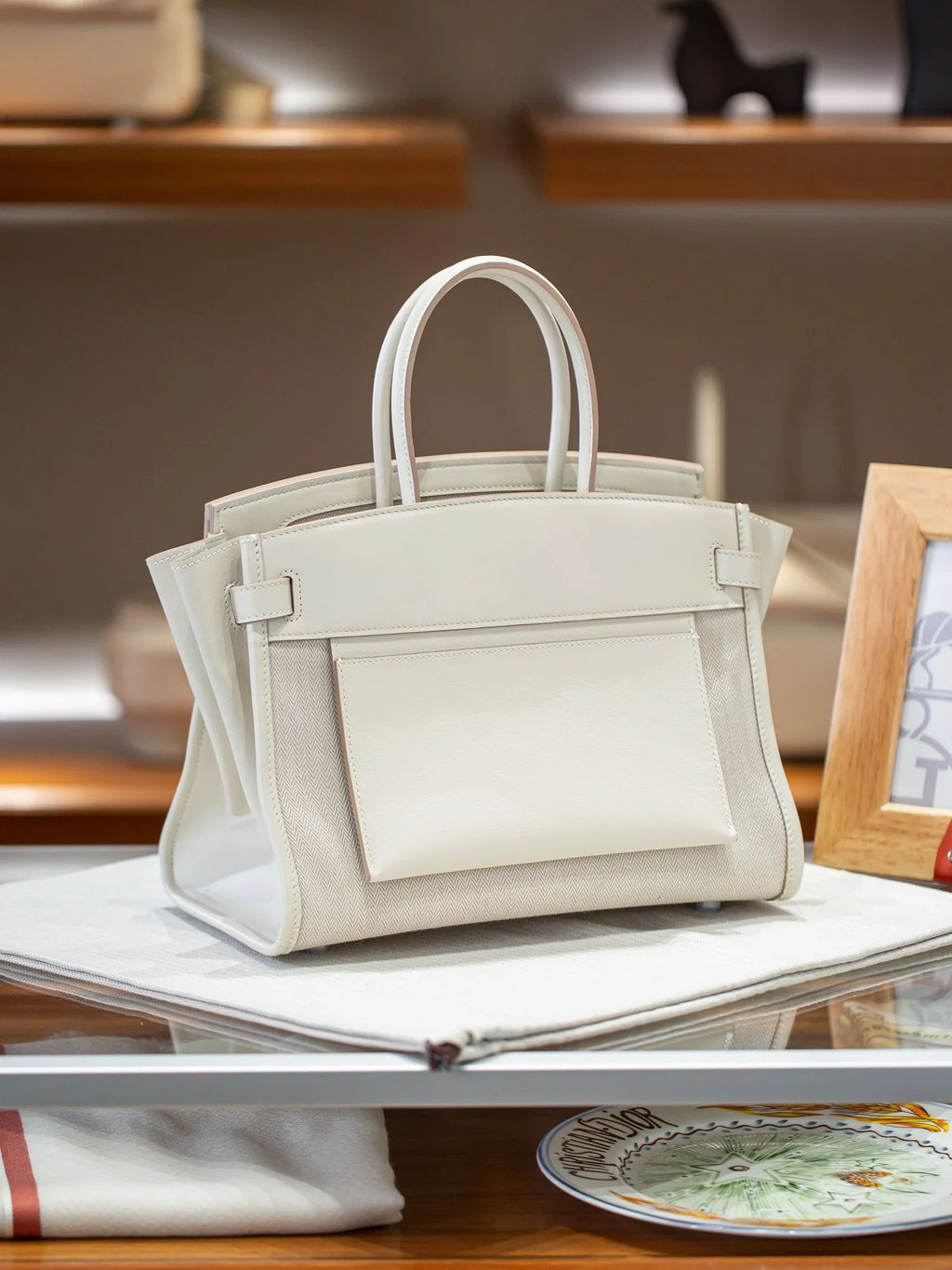 Off-White Reversible Structured Tote | Modern Neutral Statement Handbag