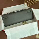 Sleek Grey Silver Hardware Luxurious Epsom Leather Handbag Perfect Evening & Day Bag