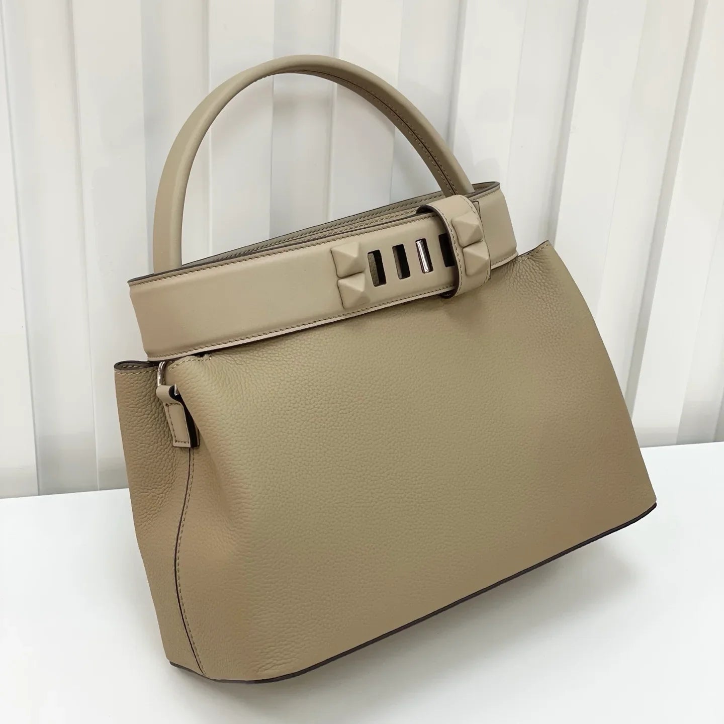 Beige Convertible Top Handle Tote | Neutral Everyday Shoulder Bag