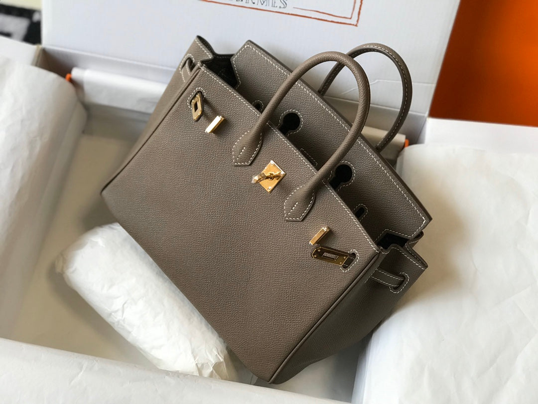 Elephant Grey Calfskin, Gold Hardware, Soft & Durable Luxury Tote