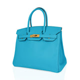 Bleu Chevre Leather With Gold Hardware Bag