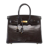 Black Crocodile With Gold Hardware Bag