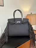 Sleek Ebony Black Swift Leather Palladium Hardware